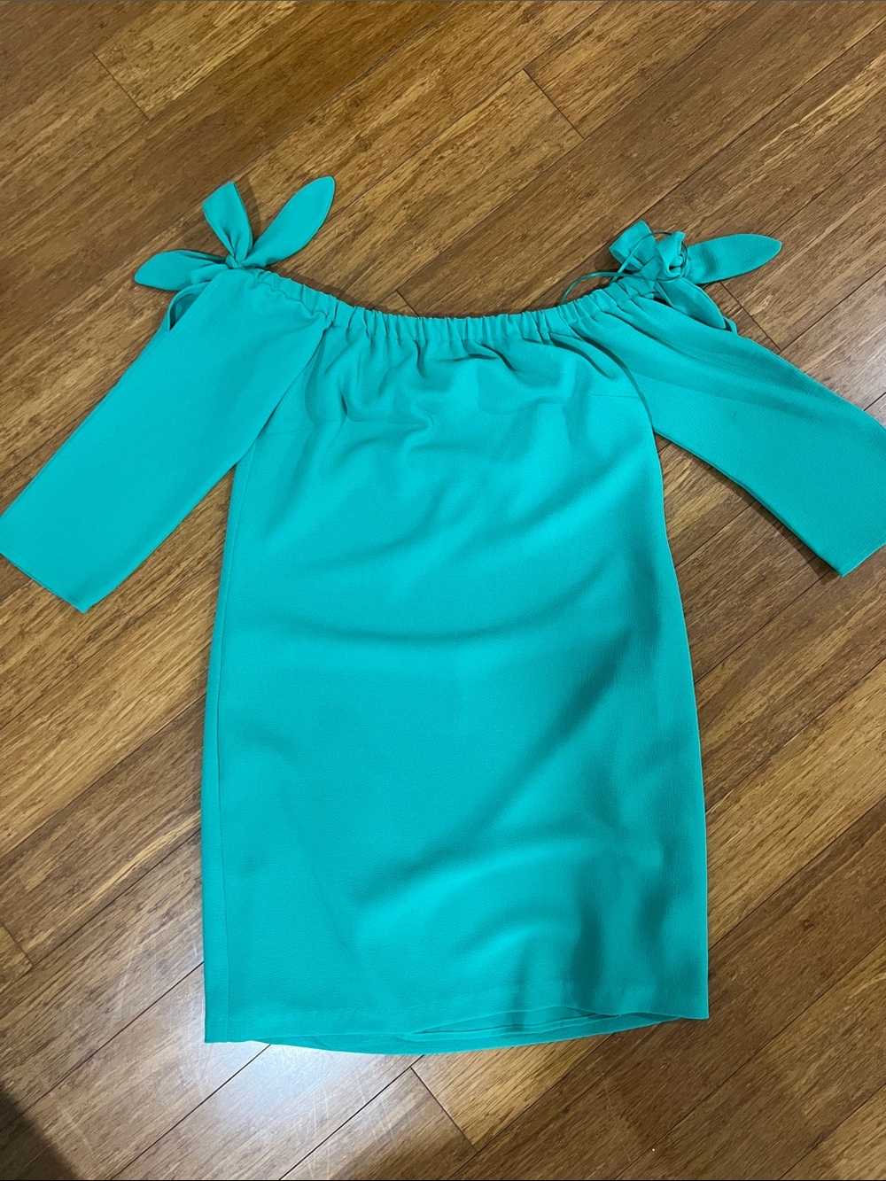 Charles Henry Teal Strapless Tie-Sleeve Dress